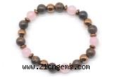 CGB8492 8mm rose quartz, bronzite & hematite energy bracelet