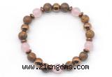 CGB8497 8mm rose quartz, elephant skin jasper & hematite energy bracelet