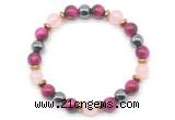 CGB8510 8mm rose quartz, red tiger eye & hematite energy bracelet