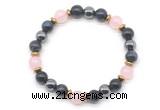 CGB8512 8mm rose quartz, blue tiger eye & hematite energy bracelet