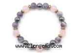 CGB8518 8mm rose quartz, dogtooth amethyst & hematite energy bracelet