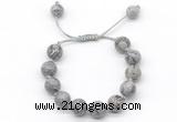 CGB8578 12mm round grey picture jasper adjustable macrame bracelets