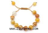 CGB8592 12mm round yellow banded agate adjustable macrame bracelets