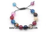 CGB8597 12mm round colorful banded agate adjustable macrame bracelets