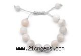 CGB8602 12mm round white crazy lace agate adjustable macrame bracelets