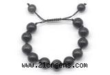 CGB8639 12mm round black obsidian adjustable macrame bracelets