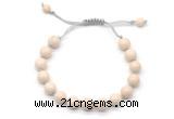 CGB8673 8mm,10mm round white fossil jasper adjustable macrame bracelets