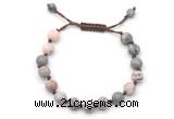 CGB8676 8mm,10mm round pink zebra jasper adjustable macrame bracelets