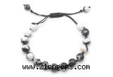 CGB8685 8mm,10mm round black & white jasper adjustable macrame bracelets