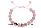 CGB8744 8mm,10mm round strawberry quartz adjustable macrame bracelets