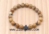 CGB8930 8mm, 10mm picture jasper, cross & rondelle hematite beaded bracelets