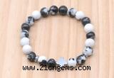 CGB8934 8mm, 10mm black & white jasper, cross & rondelle hematite beaded bracelets