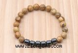 CGB8990 8mm, 10mm picture jasper & drum hematite beaded bracelets