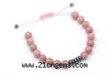 CGB9106 8mm, 10mm pink wooden jasper & rondelle hematite adjustable bracelets