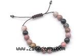 CGB9116 8mm, 10mm rhodonite & rondelle hematite adjustable bracelets