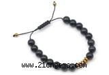 CGB9121 8mm, 10mm black obsidian & rondelle hematite adjustable bracelets