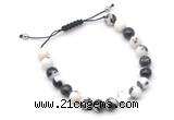 CGB9154 8mm, 10mm black & white jasper & cross hematite adjustable bracelets