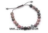 CGB9156 8mm, 10mm rhodonite & cross hematite adjustable bracelets