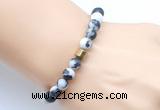 CGB9331 8mm, 10mm matte black & white jasper & drum hematite power beads bracelets