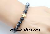 CGB9374 8mm, 10mm black banded agate & cross hematite power beads bracelets