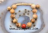 CGB9715 12mm round picture jasper & red jasper adjustable bracelets