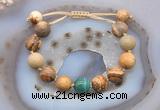 CGB9723 12mm round picture jasper & green banded agate adjustable bracelets