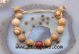 CGB9725 12mm round picture jasper & red agate adjustable bracelets