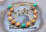 CGB9728 12mm round picture jasper & grass agate adjustable bracelets