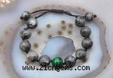 CGB9819 12mm round black labradorite & green tiger eye adjustable bracelets