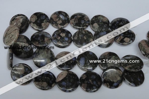 CGE10 15.5 inches 30mm flat round glaucophane gemstone beads