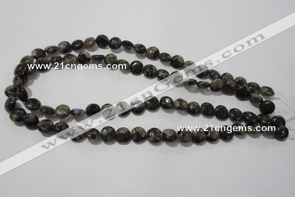 CGE122 15.5 inches 10mm flat round glaucophane gemstone beads