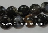 CGE123 15.5 inches 12mm flat round glaucophane gemstone beads