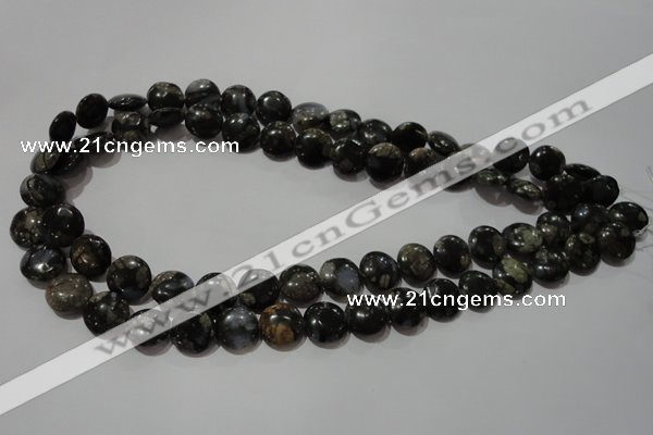 CGE123 15.5 inches 12mm flat round glaucophane gemstone beads