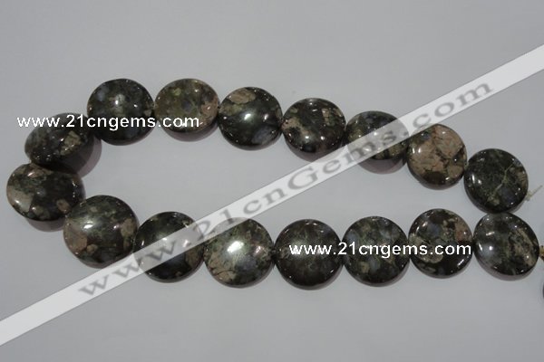 CGE128 15.5 inches 25mm flat round glaucophane gemstone beads