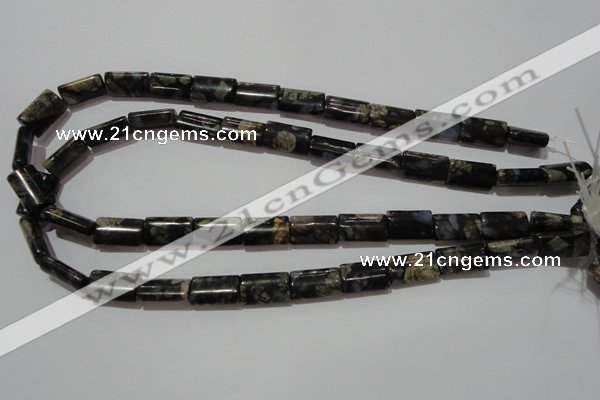 CGE168 15.5 inches 10*16mm flat tube glaucophane gemstone beads