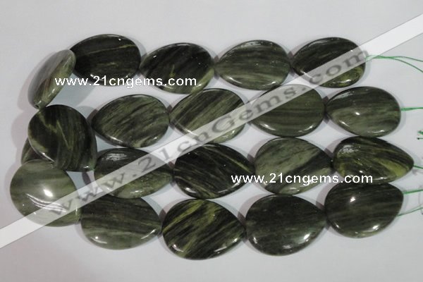 CGH16 15.5 inches 30*40mm flat teardrop green hair stone beads
