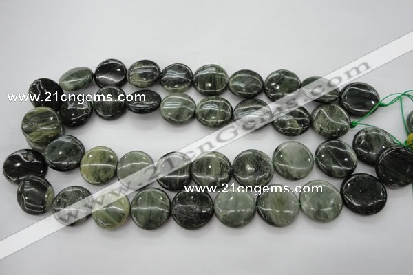 CGH17 15.5 inches 10mm flat round green hair stone beads wholesale