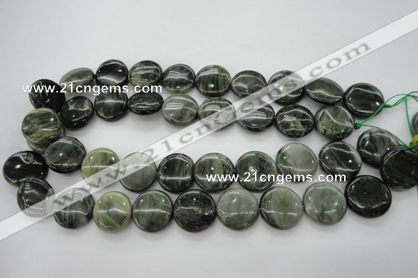 CGH18 15.5 inches 12mm flat round green hair stone beads wholesale