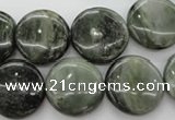 CGH19 15.5 inches 14mm flat round green hair stone beads wholesale