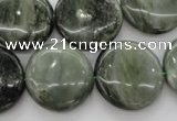 CGH21 15.5 inches 18mm flat round green hair stone beads wholesale