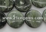 CGH22 15.5 inches 20mm flat round green hair stone beads wholesale