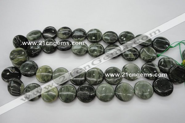 CGH22 15.5 inches 20mm flat round green hair stone beads wholesale