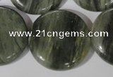 CGH24 15.5 inches 30mm flat round green hair stone beads