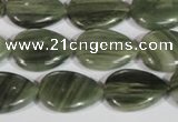 CGH53 15.5 inches 12*16mm flat teardrop green hair stone beads