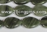 CGH54 15.5 inches 13*18mm flat teardrop green hair stone beads