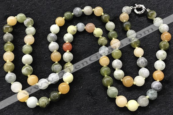 CGN1004 36 inches 10mm round flower jade beaded necklaces