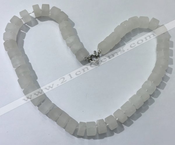 CGN170 20 inches 7*12mm - 9*12mm tyre matte white crystal necklaces
