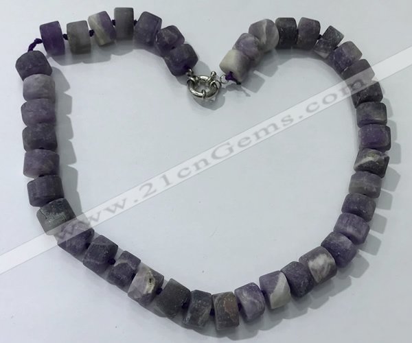 CGN173 20 inches 7*12mm - 9*12mm tyre matte amethyst necklaces