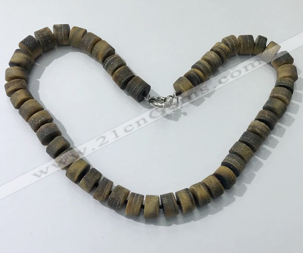 CGN179 20 inches 7*12mm - 9*12mm tyre matte yellow tiger eye necklaces