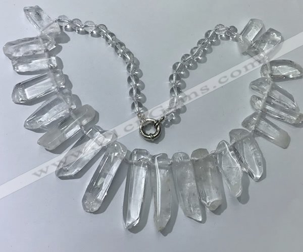 CGN185 23 inches 8*20mm - 11*60mm white crystal stick necklaces